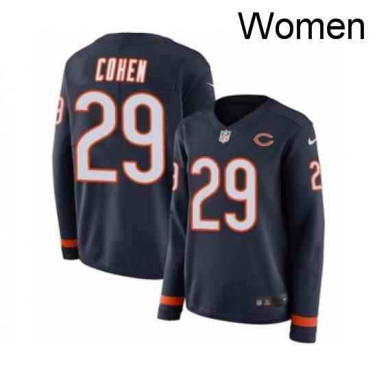 Womens Nike Chicago Bears 29 Tarik Cohen Limited Navy Blue Therma Long Sleeve NFL Jersey